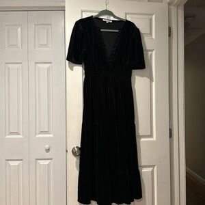 Baltic Born black velvet short sleeve maxi dress
